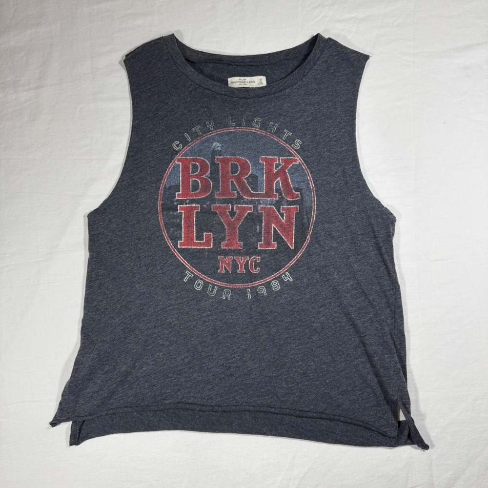 Rare‎ Abercrombie & Fitch Muscle Tank Top Womens Brooklyn NYC Tour 1984 Gray M